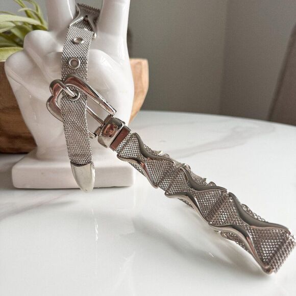 Vintage Silver Mesh Belt – Classic Metallic Waist Belt - Picture 1 of 5